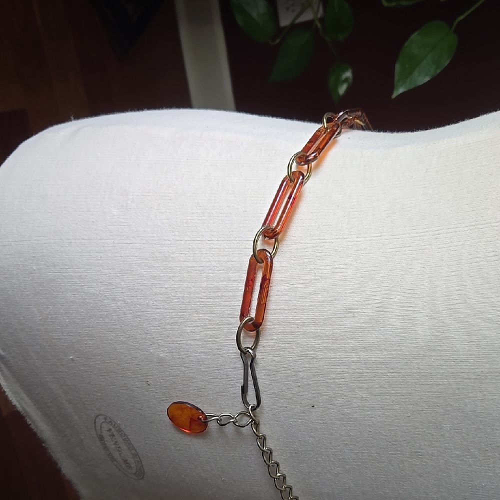 70s Amber Lucite and Gold Link Chain Belt